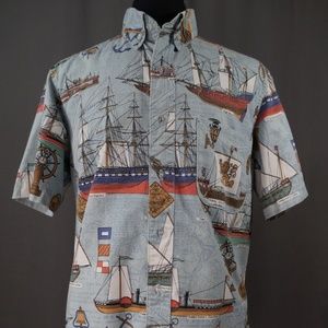 Vintage Nautical Ships Print Short Sleeve Shirt